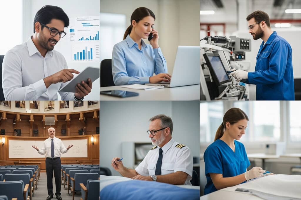 Professionals from different industries using Rublon solutions: finance, government, technology, education, healthcare, transportation.