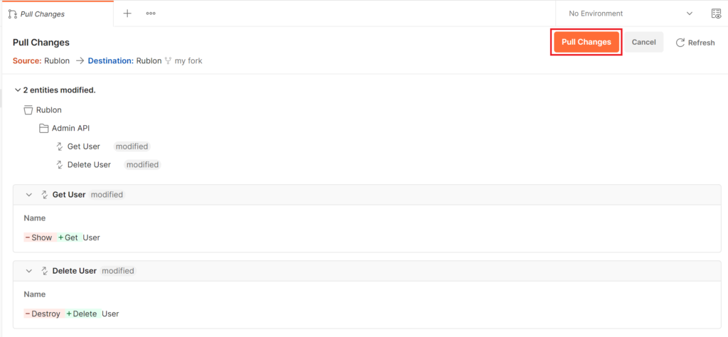 Image showing pulling changes of the Rublon Postman collection.