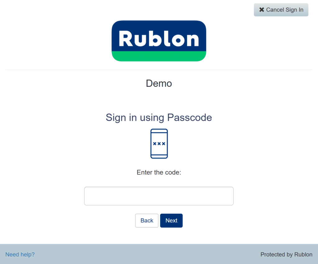 Image showing where to enter the Bypass Code during Rublon MFA authentication