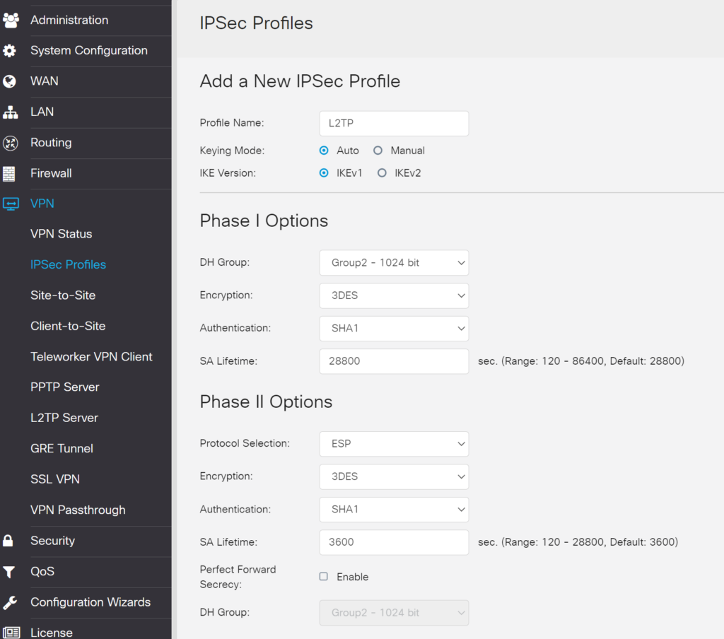 Image showing adding a new IPSec profile