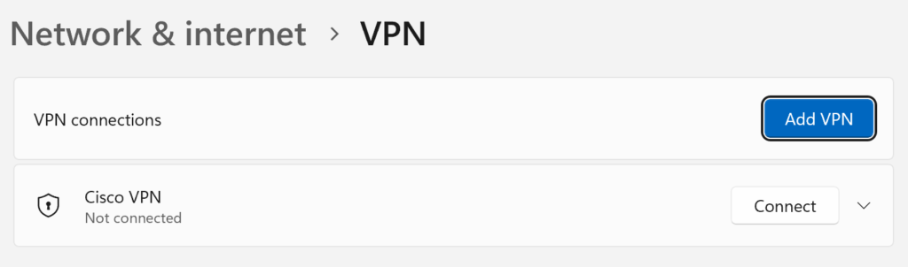 Image showing a newly-created VPN profile in Windows