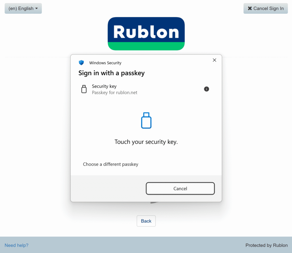 Image showing a Windows Security prompt asking the user to touch their security key