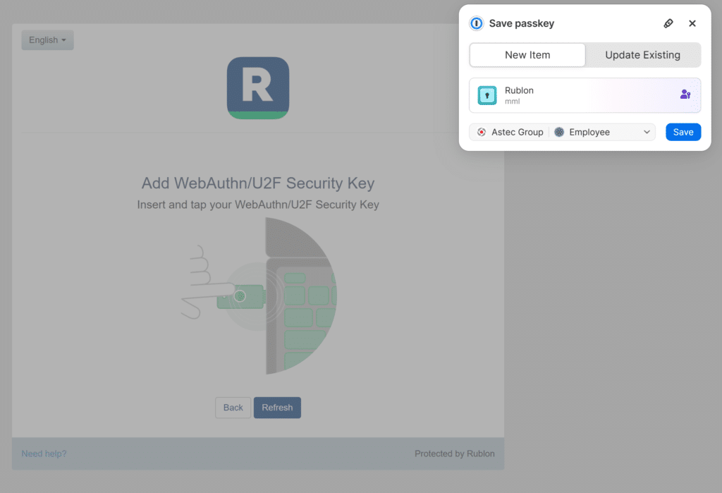 Image showing 1Password asking the user to save passkey