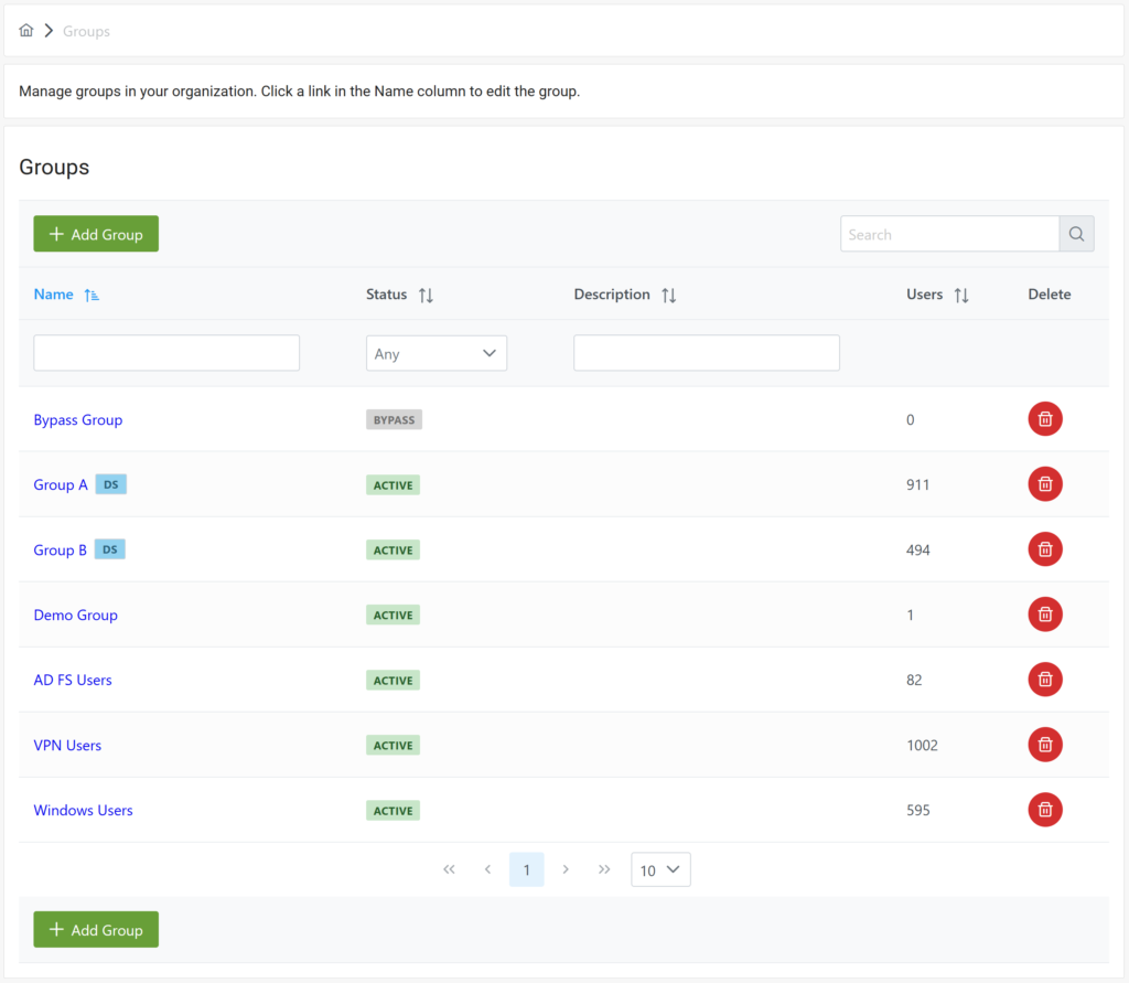 Image showing groups synchronized from Entra ID in the Groups tab of the Rublon Admin Console