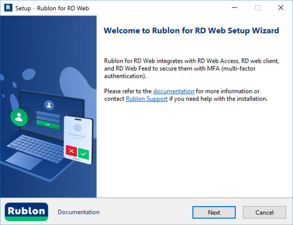 Image showing the first page of RD Web installer