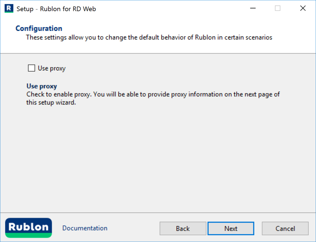 Image showing the use proxy checkbox during installation of RD Web MFA