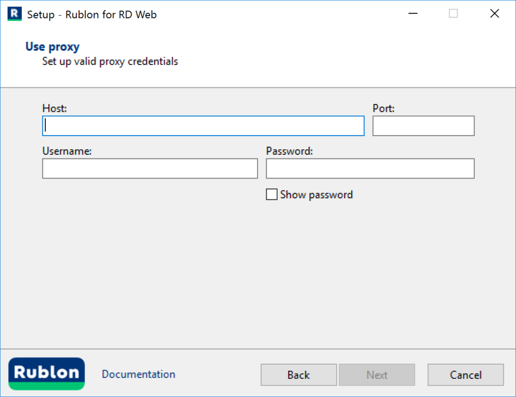 Image showing setting up proxy credentials for RD Web