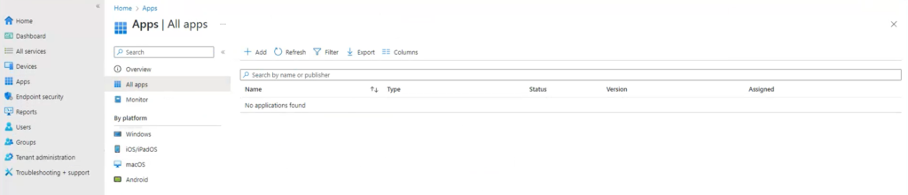 Image showing adding a new app in Intune to enable MFA for Windows Logon and RDP