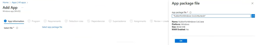Image showing selecting the Rublon MFA for Windows app package file