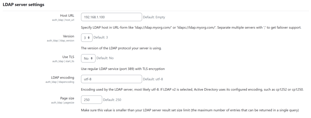 Image showing LDAP server settings