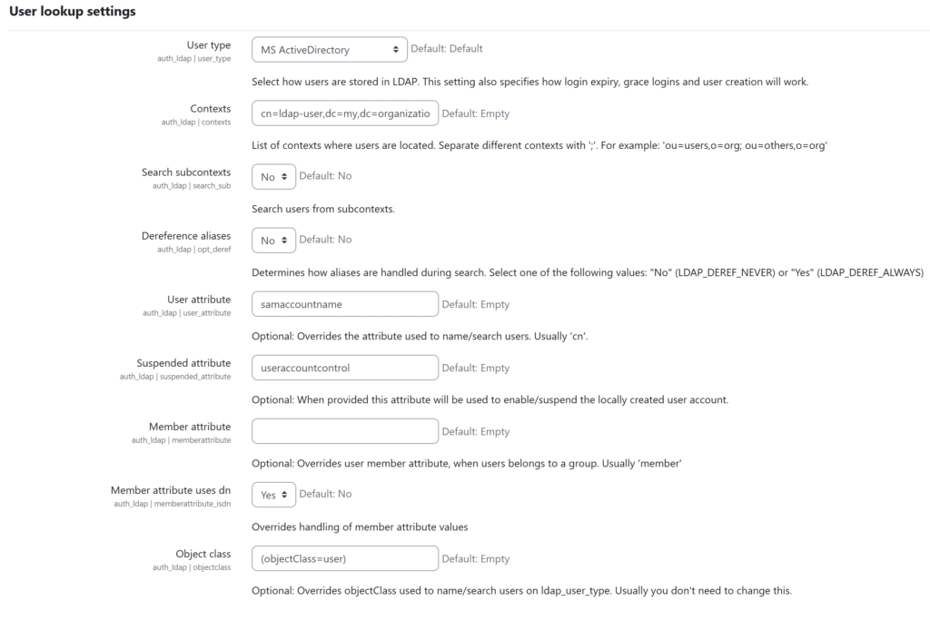 Image showing User lookup settings