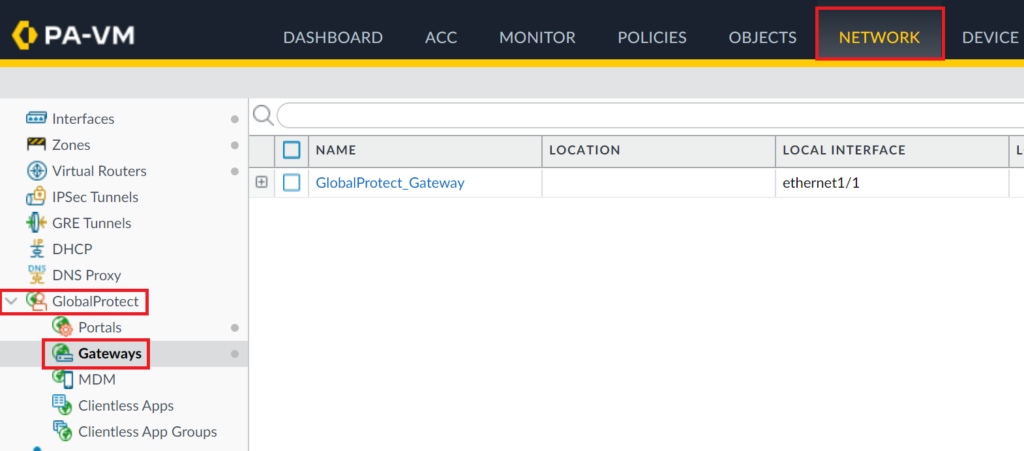 Image showing selecting the GlobalProtect Gateways tab