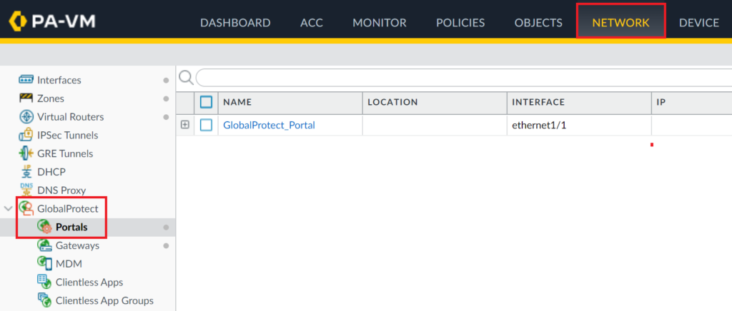 Image showing selecting the GlobalProtect Portals tab