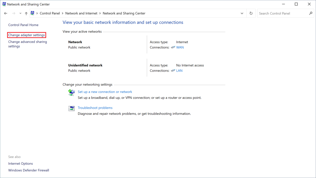 Image showing changing adapter settings