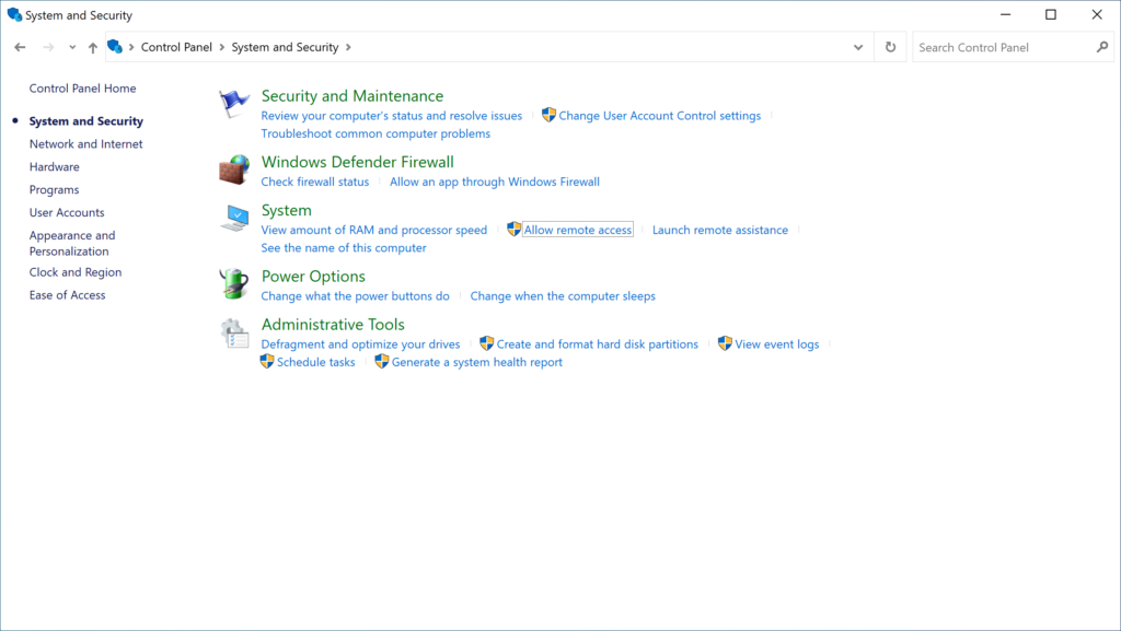 Image showing how to allow remote access to Windows computer