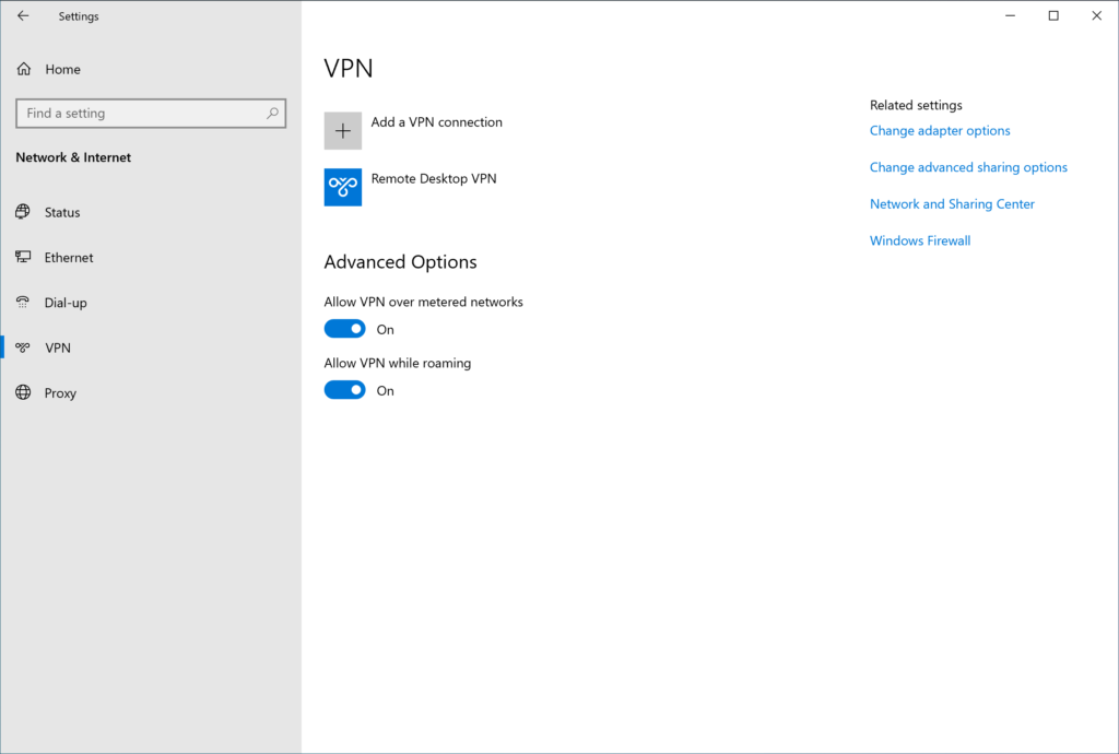 Image showing how to connect to a newly-created Remote Desktop VPN