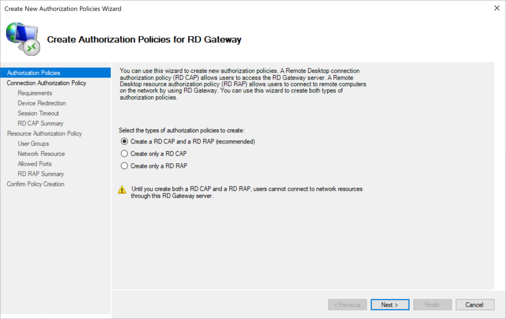 Image showing the Create New Authorization Policies Wizard