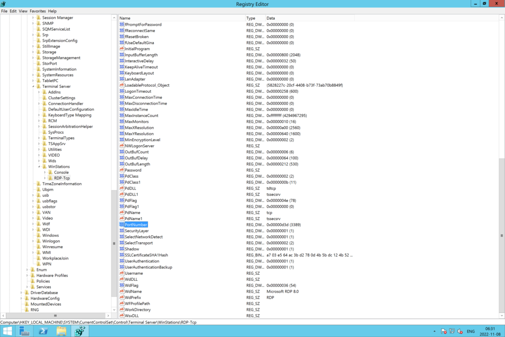 Image showing editing the Windows Registry to change the RDP listening port