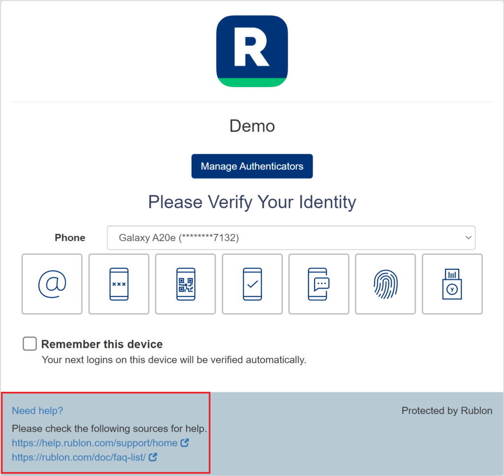 Image showing custom help text on the Rublon Prompt