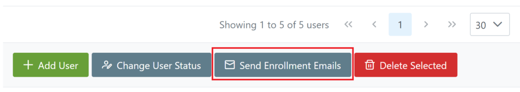 Image depicting the placement of the Send Enrollment Emails button in the Users tab of the Rublon Admin Console