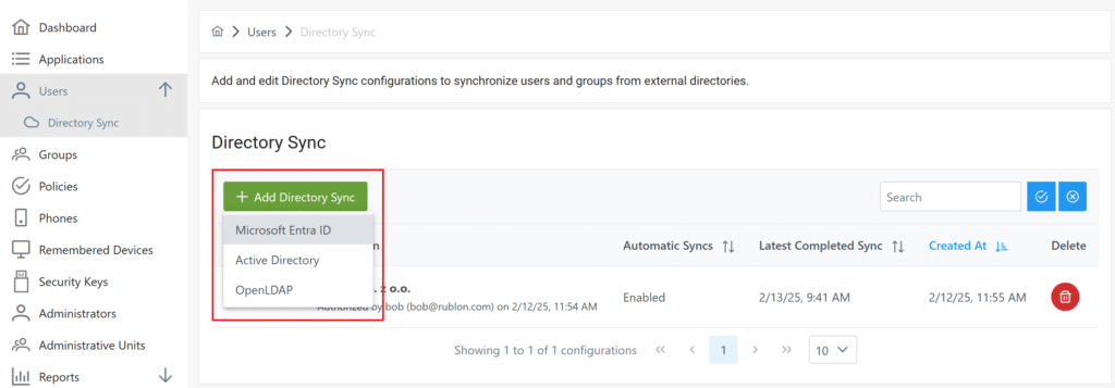 Image showing adding a new Microsoft Entra ID directory sync