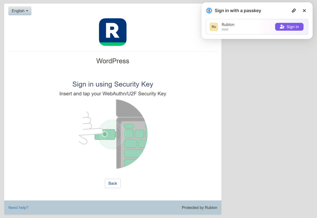 Image showing 1Password allowing the user to sign in with a passkey during software-bound Passkey MFA